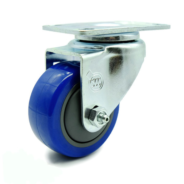 Service Caster 3.5 Inch Blue Polyurethane Wheel Swivel Top Plate Caster SCC-20S3514-PPUB-BLUE